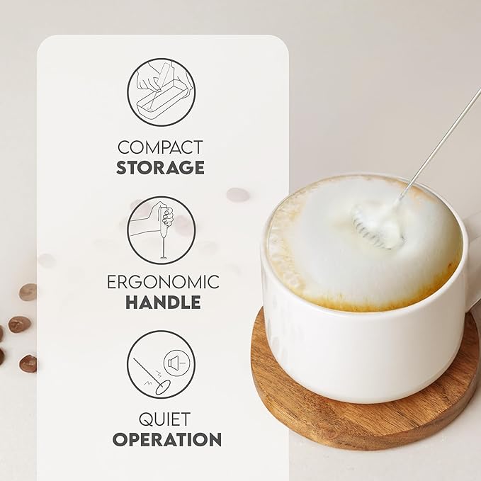 Zulay FrothMate Powerful Milk Frother for Coffee - Portable & Compact Handheld Foam Maker for Lattes, Cappuccinos, Matcha, Hot Chocolate - Milk Foamer Frother - No Stand Electric Whisk (White)