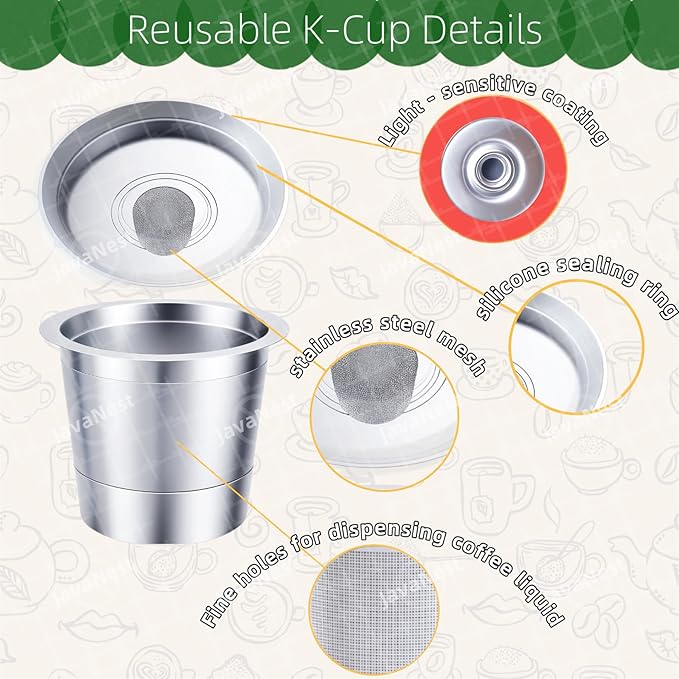 6 Pack Reusable K Cups for Keurig 2.0 & 1.0, Stainless Steel Reusable Coffee Pods for Keurig, Keurig Reusable Pods, Refillable Coffee Filter with Scoop & 6 Extra Seals, Eco-Friendly, BPA-Free