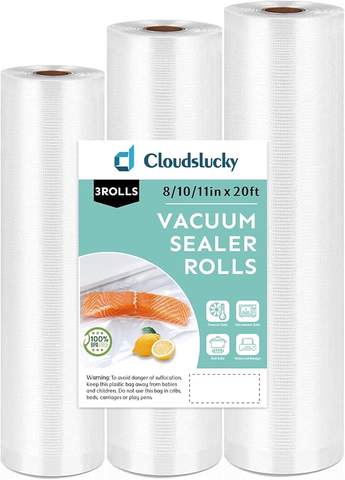 Vacuum Sealer Food Saver Rolls Bag 8"X20'&10"X20'&11"X20' 3Pack, BPA-Free Thick Seal Meal Bags Roll,Commercial Customize Size, Sous Vide Cooking Vacuum Seal Rolls, Meat Cheese Dry Goods