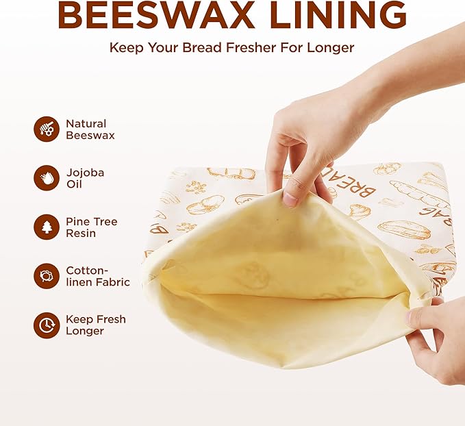 2 Packs Reusable Beeswax Bread Bags for Homemade Sourdough Bread - Extra Large and Easy to Clean Cotton Storage Bag-Keep Loaf Fresh for Days, 17x13 Inch