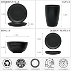 32Pcs Black Plates and Bowls Sets,Lightweight Plastic Dishes Set for 8,Unbreakable Dinnerware Sets,Reusable Plates Set,Dishwasher and Microwave Safe, Dish Sets for Outdoor Camping,RV