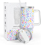 sweet grain 40 oz Tumbler with Handle and Straw, Keeps Drinks Cold Up to 24 Hours Leopard Tumbler, Stainless Steel Vacuum Insulated Travel Mugs for Water, Iced Tea or Coffee(Colorful)