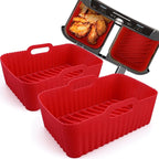 WMKGG Silicone Air Fryer Liners, 2PCS Reusable Rectangular Air Fryer Silicone Liners, Non-Stick Basket Accessories for Ninja Foodi Dual DZ201/DZ401 8-10QT