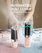 Sangcon Gravity Electric Salt and Pepper Grinder Set with Dust Cover, XL CAPACITY, Battery Operated(4 AAA), Adjustable Coarseness, One Hand Automatic Salt and Pepper Shakers Set Mill with LED Light
