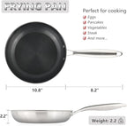 Stainless Steel Nonstick Frying Pan, Hybrid Ceramic 10-Inch Frying Pan, Stay-Cool Handle, PFAS & PFOA PTFE Free, Dishwasher & Oven Safe, Scratch-Resistant, Compatible with Induction & All Cooktops