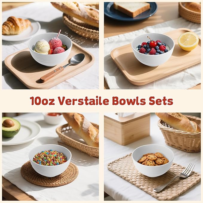 Handy Wheat Straw Bowls Set of 6,Unbreakable Ice-Cream Bowls Sets for Kids,10oz Small Dessert Bowls for Kitchen,Camping and RV.White Series
