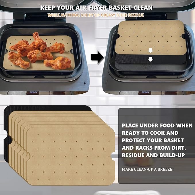 WMKGG Disposable Air Fryer Parchment Paper, 200 PCS Perforated Rectangular Air Fryer Liners for Ninja Foodi XL Smart FG551 6-in-1 Indoor Grill