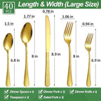 40 Pcs Gold Silverware Set for 8 with Hammered Design, Food Grade Stainless Steel Flatware Set, Eating Utensils Sets Include Fork/Knife/Spoon, Cutlery Set, Dishwasher Safe