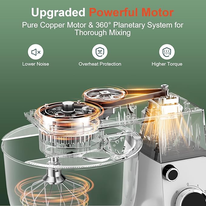 HOWORK Stand Mixer,10+p Speeds With 5.5QT Stainless Steel Bowl,Dough Hook, Wire Whip & Beater,for Most Home Cooks,Silver