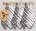 Urban Villa Dish Cloths Terry Cotton Pack of 6, Highly Absorbent Quick Drying Super Soft Premium Dish Towels for Kitchen with Hanging Loop Hand & Tea Towels - 12x12 Inch, (Grey & White, Checks)