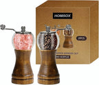 Salt and Pepper Grinder Set Manual Pepper Mill Refillable with Stainless Steel Handle Adjustable Coarseness Ceramic Core, Enjoy Best Fresh Pepper Salt Spices (Seasoning Not Included)