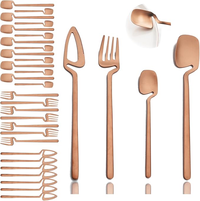 JASHII Flatware Set 32-piece Silverware Set Matte Finished Cutlery Set Service for 8 Include Knife/Fork/Spoon/Coffee spoon Dishwasher Safe (Rose Gold)