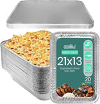FUNSTITUTION Full Size Large Aluminum Foil Pans (20 Pack) - Full Size Large 21x13 Tin Foil Pans with High Heat Conductivity - Disposable Cookware For Baking, Grilling, Cooking, Storing, Prepping