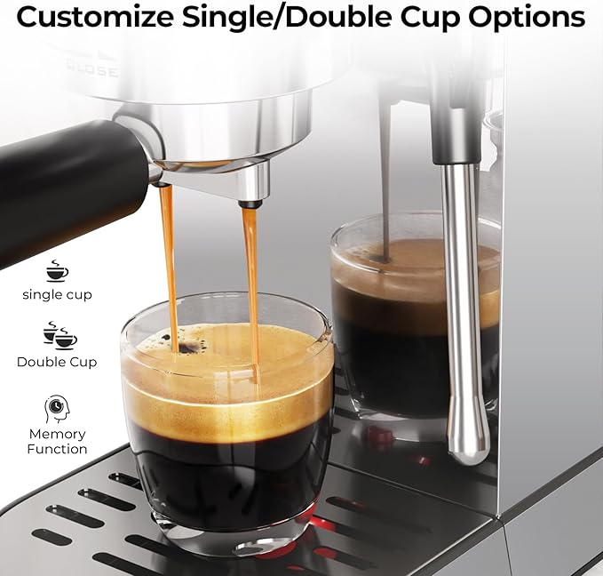 20 Bar Espresso Machine, Compact Espresso Coffee Maker with Milk Frother for Latte/Cappuccino, Auto Clean/34oz Removable Tank/Auto Shut-Off, Espresso Maker for Home/Office, Stainless Steel