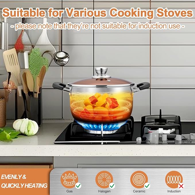 TeamFar Stock Pot 4qt, Stainless Steel Stock Soup Pasta Pot with Lid, Double Heatproof Handles, Non Toxic & Healthy, Easy Clean & Dishwasher Safe