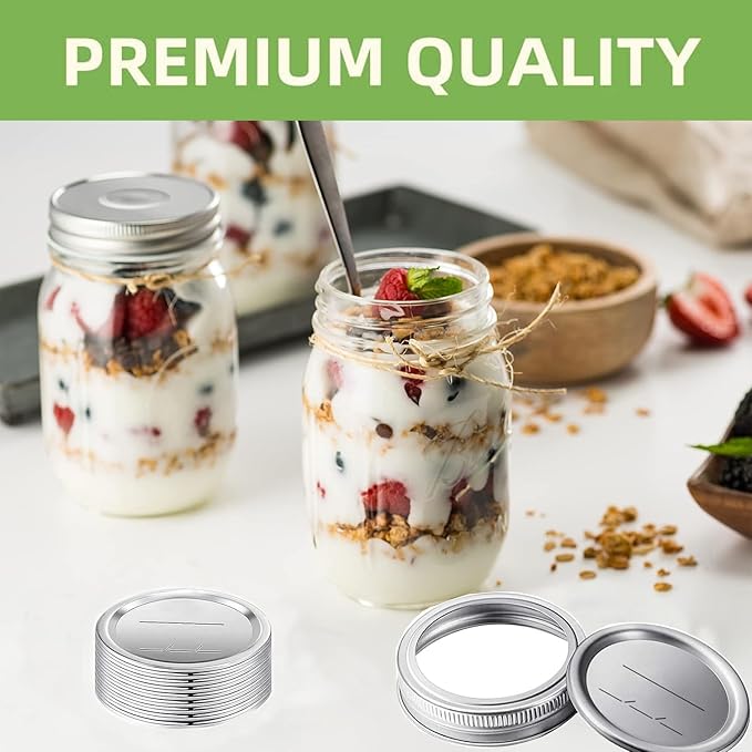 BSL 48 Pcs Canning Lids with Rings, Premium Mason Jar Lids with Bands/Rings for 86mm Wide Mouth Jars - Food Grade Material, 100% Fit & Airtight