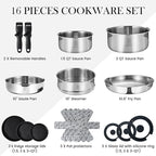 ROYDX 3-Ply Pots and Pans Set,18/10 Stainless Steel Cookware Set with Detachable Handles,PFOA Free, Frying Pan,Saucepans with Lid for All Stoves, Dishwasher and Oven Safe, Camping