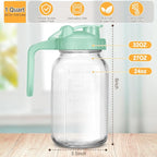Mason Jar Pitcher, 32 OZ Breast Milk Pitcher Double Leak Proof with Pour Spout Handle, Wide Mouth Iced Tea Pitcher for Fridge, Creamer Container for Coffee, Sun Tea juice (Green,1 Pack)