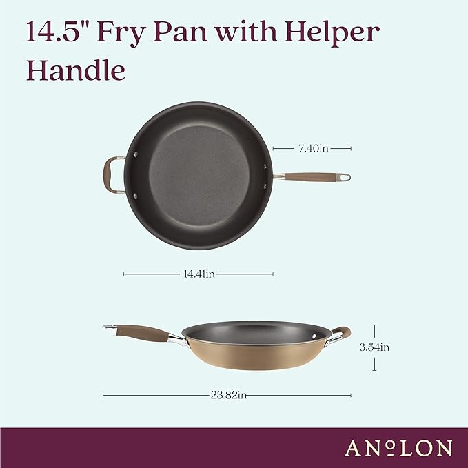 Anolon Advanced Home Hard Anodized Nonstick Frying Pan, 14.5 Inch – Large Skillet with Helper Handle, 14 Inch Nonstick Frying Pan, Durable Cookware - Bronze