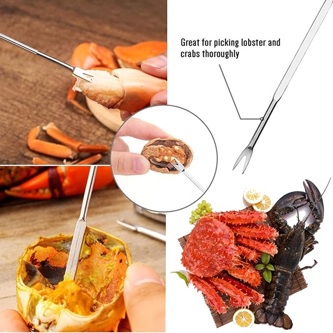 10PC Crab Lobster Crackers Tools, Butter Warmers for Seafood Tools Set Includes 2 Crab Crackers, 2 Lobster Shellers, 2 Crab Leg Forks, 1 Seafood Scissors, 2 Butter Warmers and 1 Storage Bag