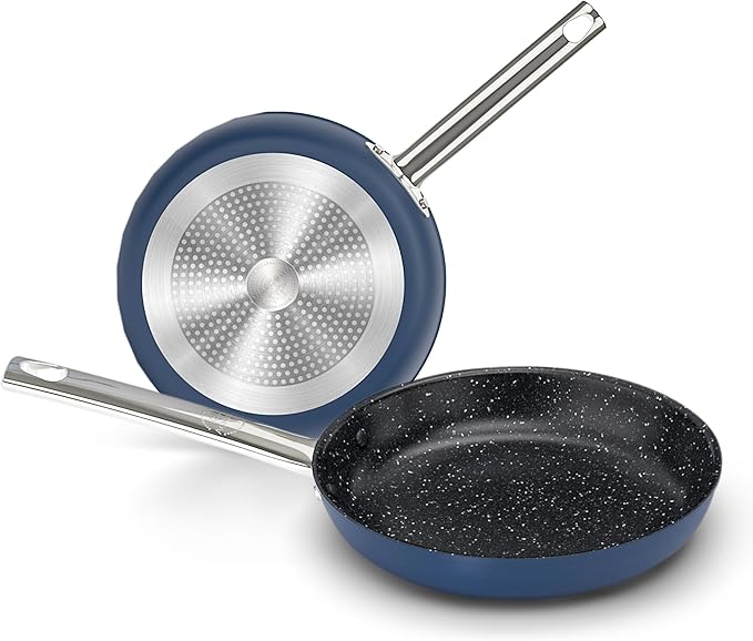 DishDelight Pots and Pans Set Nonstick, 9,11 Inch Frying Pan Set, Induction Ceramic Frying Pans with Stay-Cool Handles, Added Plasma Diamond, Blue