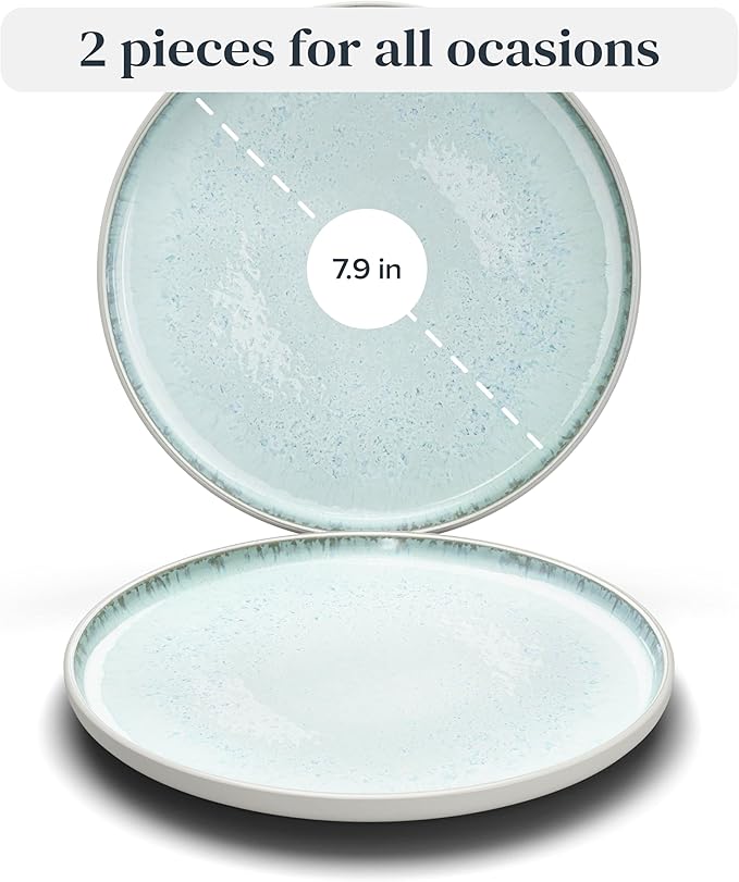 Breakfast Plates, Dessert Plates 2-piece Set Stoneware - Stylish Cake Plates Dishwasher-, Microwave-, Scratch-resistant - Small Plates, Salad Plates in Light Beige-Blue