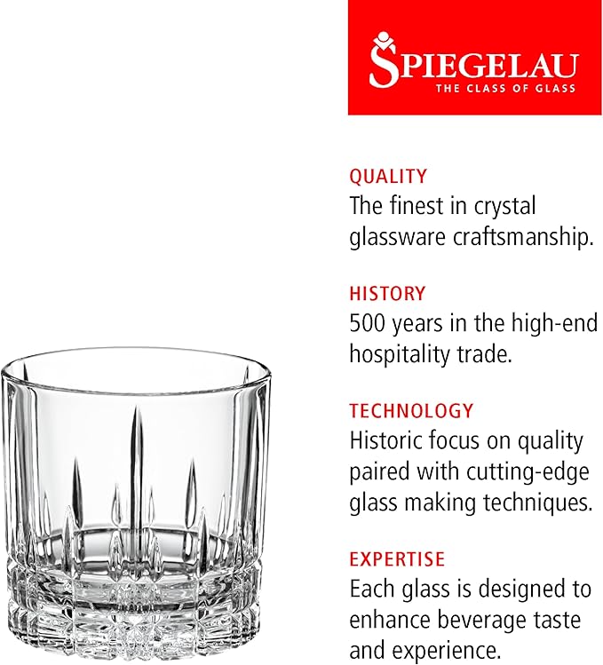 Spiegelau Perfect Serve Single Old Fashioned Glass Set of 4 - Lowball Cocktail Glasses, European-Made Crystal, Dishwasher Safe, Professional Quality Cocktail Glass Gift Set - 9.5 oz