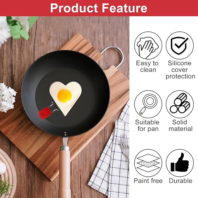 3.5 Inch Heart Egg Rings for Frying Eggs with Foldable Handle, 2 Pack Stainless Steel Heart Egg Shaper, Eggs Mcmuffin Ring Mold for Camping Pancake Sandwiches