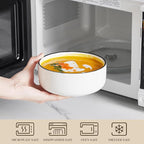 MALACASA 24 OZ Cereal Bowls, Porcelain Soup Oatmeal Bowls Set of 6, White Kitchen Ceramic Serving Bowl wtih Black Rim, Dishwasher Microwave Oven Safe, White, Series LUNA