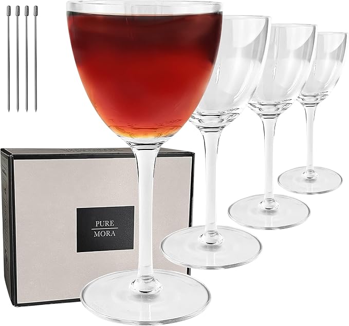 MORA Pure Nick and Nora Glasses, Set of 4-6oz - Smaller Cocktail Glass for Bijou, Old Pal, Aperitifs, Negroni, Vermouth, Wine, etc. Hand Blown Premium Crystal - Classic Bartender Mixology Glassware