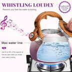 GGC Tea Kettle for Stove Top, 3.1QT/3L Whistling Tea Kettles for Boiling Water Coffee or Milk, Purple Tea Pot with Wood Parttern Handle, Stainless Steel Tea Pot for Home and Kitchen
