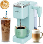 Single Serve Coffee Maker with Built-in Detachable Milk Frother, Iced and Hot Coffee Machine for K Cup & Grounds, 40oz Removable Water Reservoir, 6 Cup Sizes, Fits 7.3" Travel Mug, Teal