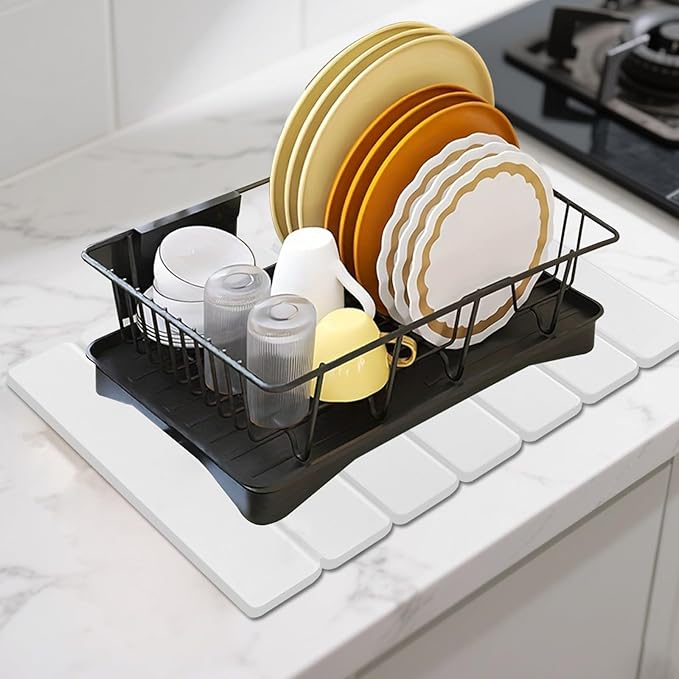 Hopegiver Stone Drying Mat for Kitchen Counter, 15.75"x11.81" Foldable Quick Dry Stone Mat Kitchen, Diatomaceous Earth Absorbent Dish Drying Mat for Countertop Sink Bathroom, White with Sanding Block