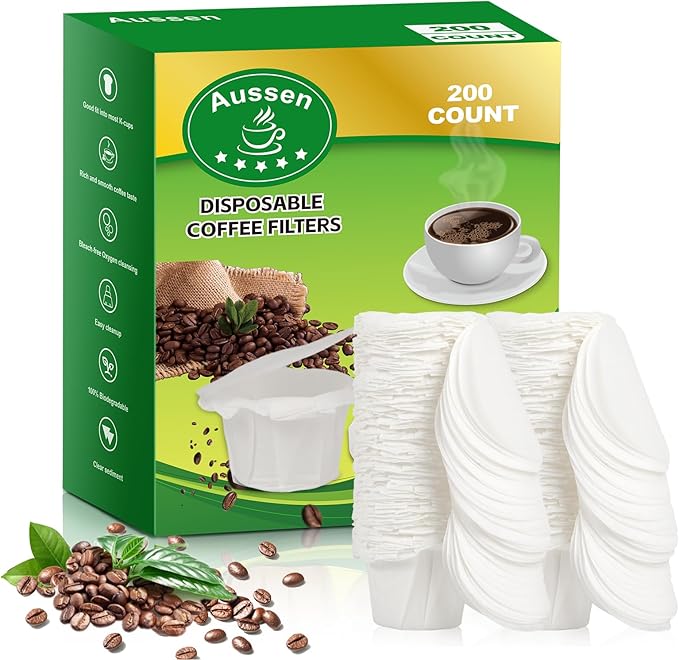 Aussen Disposable Coffee Paper Filters Replacement Kerig Filter Fit All Keurig Single Serve Filter Brands Compatible with Reusable Single Serve Pods Keurig Coffee Maker (White with Lid, 200pcs)