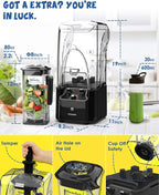 CRANDDI Commercial Quiet Blender, 2200 Watt Professional Countertop Blender with BPA-FREE 80oz Pitcher, Built-in Pulse & 15-speeds Control, Smoothie Blender for Commercial and Home, K90 Black