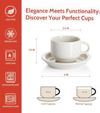 Sweese Porcelain Espresso Cups Set, 2.5 oz, with Saucers, Metal Stand, Stackable - Dove Grey, 4 Pack