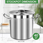 Large Soup Pot with Lid - 40 Quart Stainless Steel Stockpots, Cooking Pots, Stock Pot with Lid, Big Pots for Cooking, Heavy Duty, Induction & Oven Safe