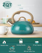 Tea Kettle,Teapots for Stove Top,2.0 Quart with Wood Pattern Handle Loud Whistle Food Grade Stainless Steel Teapot,for Heating Milk, Coffee, Chocolate