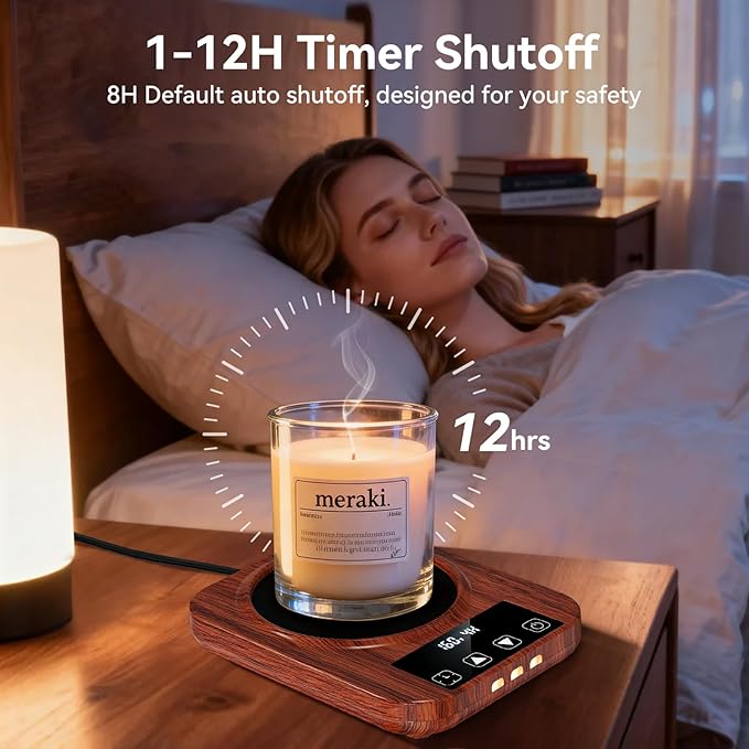 Coffee Mug Warmer & Mug Set for Desk, 36W Electric Coffee Mug Warmer with 16oz Cup, Smart Coffee Heater with 9 Temp Settings & Auto Shut Off, Home Office Desk Accessory, Gifts for Women Men, Wood