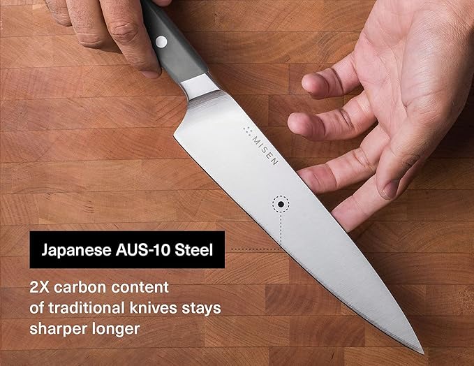 Misen 8" Chef Knife – High Carbon Japanese AUS-10 Stainless Steel – Hybrid German & Japanese Blade – Precision Kitchen Knife for Professionals & Home Cooks – Ultimate Cutting Performance - Gray