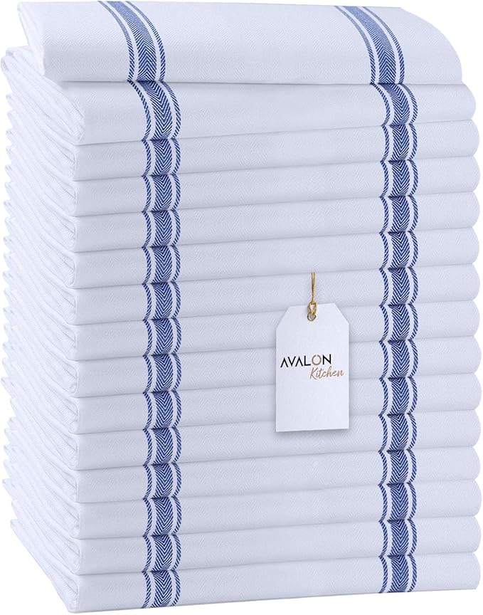 Dish Towels Set (Value Pack of 15) Size 15x25 Inch, 100% Cotton Soft & Absorbent Linen Kitchen Towel, Tea Towels, Reusable Cleaning Cloths for Household Cleaning (Blue)