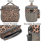 FlowFly Insulated Reusable Lunch Bag Adult Large Lunch Box for Women and Men with Adjustable Shoulder Strap,Front Zipper Pocket and Dual Large Mesh Side Pockets,Leopard