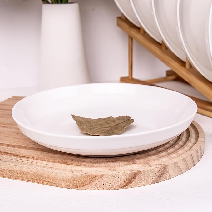 Set of 6 Dinner Plates 7 Inch, White Porcelain Plates, Microwave Oven Dishwasher Safe Scratch Resistant