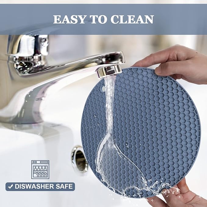 Silicone Trivets for Hot Dishes, Multi-Purpose Pot Holders 4PCS 2 Sizes 7 Inch & 9 Inch, Heat Resistant Non-Slip Silicone Trivet Mats Hot Pads for Kitchen Counter, Trivet for Hot Pots and Pans (Blue)