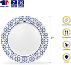 JOLLY CHEF 7 inch Disposable Paper Plates 150 Count, Soak Proof, Cut Proof, Heavy Duty Paper Plates for Everyday Use