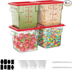 4QT NSF Food Storage Containers with Lids: 4 PCS [Total Food Grade][Hot&Cold Resistant] Commercial Clear Food Storage Containers for Restaurant Kitchen Proof Dough, Measuring Spoons Included(Red)