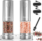Electric Salt and Pepper Grinder Set 6 Levels Adjustable Coarseness Refillable Stainless Steel Auto Salt and Pepper Grinder Mill Usb Rechargeable with Lights