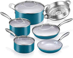 GOTHAM STEEL 15 Pc Ceramic Cookware Set, Ceramic Pots and Pans Set Non Stick with Cooking Utensils and Steamer, Non Toxic PFOA PFOS Free, Premium Stay Cool Handles, Oven & Dishwasher Safe, Blue