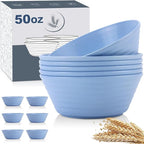 Wheat Straw Bowl Sets,6 PCS Unbreakable Cereal Bowl 50 OZ,Microwave and Dishwasher Safe Bowls,Super Big Bowl Sets BPA Free for Serving Cereal,Oatmeal and Salad (Sky Blue)