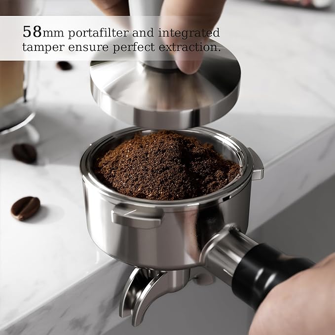 Kismile Espresso Coffee Machine with Grinder, 20 Bar Automatic Espresso Machine with Milk Frother Steam Wand, Removable Water Tank for Latte & Cappuccino(Silver)